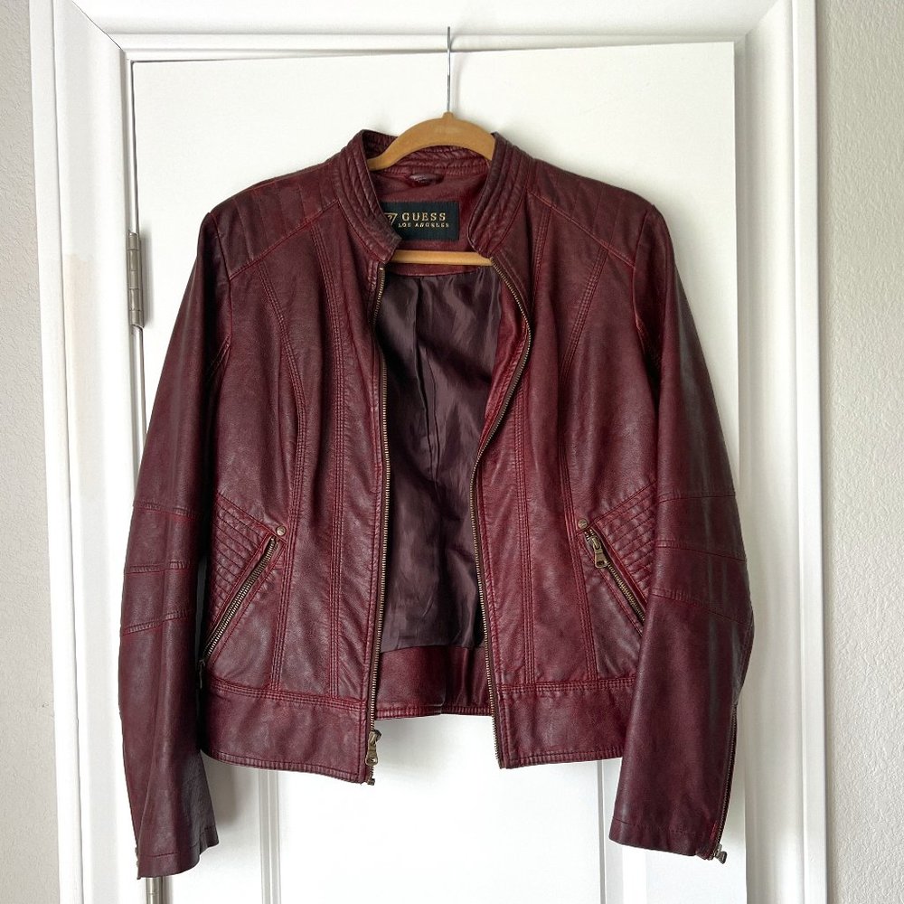 Guess Faux Leather Maroon Jacket